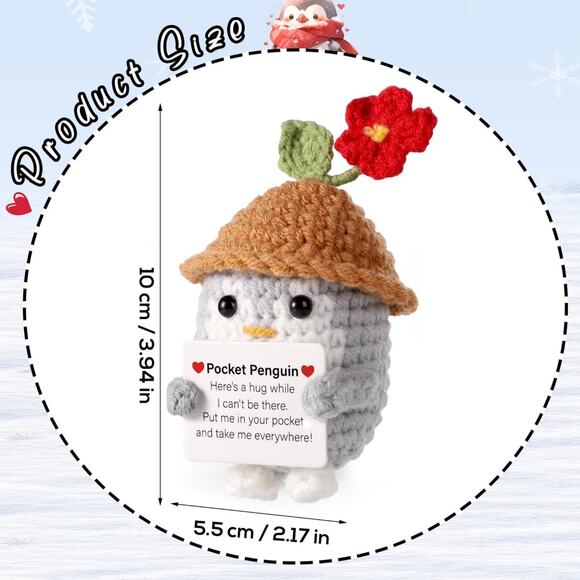 Pocket Penguin Plush with Flower Hat Motivational Message Spring Cottagecore - Picture 7 of 16